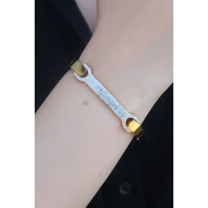 316L Çelik Gold Renk Zirkon Taşlı Kadın Kelepçe