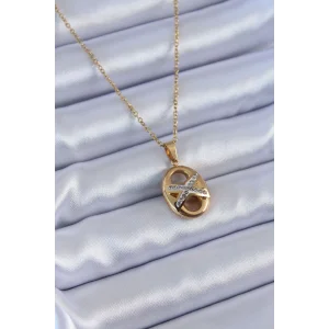 316L Çelik Gold Renk Zirkon Taşlı Kadın Kolye