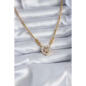 316L Çelik Gold Renk Zirkon Taşlı Kalp Model Sonsuzluk Detay Kadın Kolye