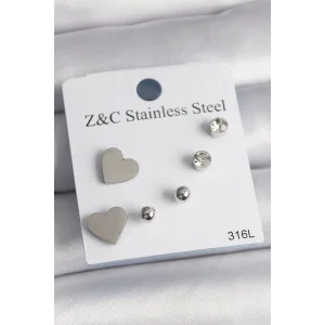 316L Çelik Gold Renk Zirkon Taşlı Kalpli Kadın Küpe Seti