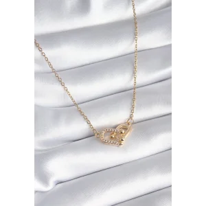 316L Çelik Gold Renk Zirkon Taşlı Model Kadın Kolye