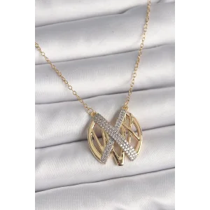 316L Çelik Gold Renk Zirkon Taşlı Vintage Model Kadın Kolye