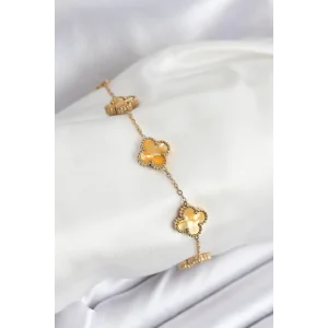 316L Çelik Gold Zincir Sarı Yonca Bileklik