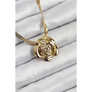 316L Çelik Gül Figürlü İtalyan Zincir Model Gold Renk Kadın Kolye