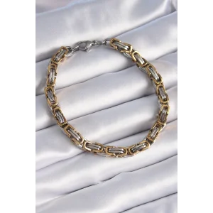 316L Çelik Gümüş Gold Renk Kral Zincir Model Erkek Bileklik
