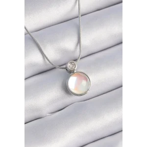 316L Çelik Gümüş Renk Beyaz Sedefli Vintage Model Kadın Kolye