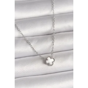 316L Çelik Gümüş Renk Beyaz Yonca Model Kadın Kolye