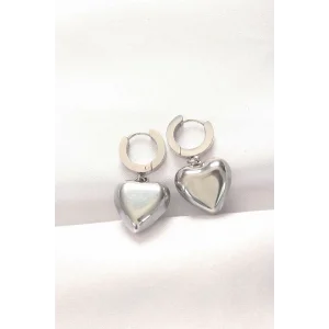 316L Çelik Gümüş Renk Bombeli Kalp Tasarımlı Küpe