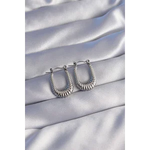 316L Çelik Gümüş Renk Dikdörtgen Tasarımlı Tırtıklı Küpe