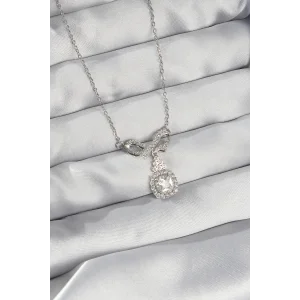 316L Çelik Gümüş Renk Fiyonk Detay Zirkon Taşlı Tektaş Kolye