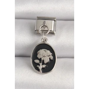 316L Çelik Gümüş Renk Gümüş Çiçek İşlemeli Siyah Portre Model Nomination Charm