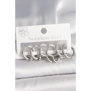 316L Çelik Gümüş Renk Halka Yıldız Model Kadın Küpe Seti