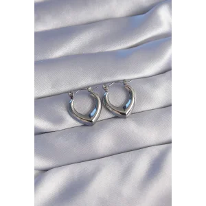 316L Çelik Gümüş Renk İçi Oval Tasarımlı Küpe