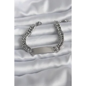 316L Çelik Gümüş Renk İsim Yazılabilir Plaka Model Kadın Bileklik