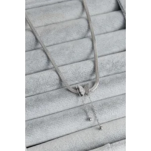 316L Çelik Gümüş Renk İtalyan Zincir Model Simli Kelebek Figür Kadın Kolye