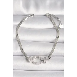 316L Çelik Gümüş Renk İtalyan Zincir Model Zirkon Taşlı Halka Figür Kadın Bileklik