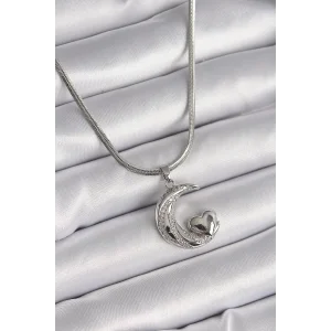 316L Çelik Gümüş Renk İtalyan Zincir Zirkon Taşlı Halil Figür Kalp Detay Kadın Kolye