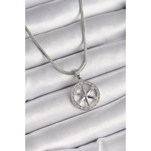 316L Çelik Gümüş Renk İtalyan Zincir Zirkon Taşlı Kutup Yıldız Model Kadın Kolye