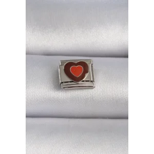 316L Çelik Gümüş Renk Kahverengi Kalp İşlemeli Nomination Charm