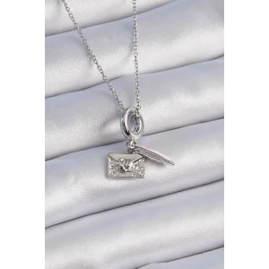 316L Çelik Gümüş Renk Kalp Detay Mektup Figür Charm Model Kadın Kolye