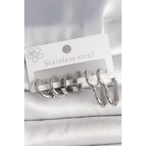316L Çelik Gümüş Renk Kalp Halka Model Kadın Küpe Seti