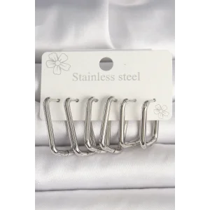 316L Çelik Gümüş Renk Kare Model Kadın Küpe Seti