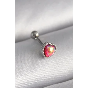 316L Çelik Gümüş Renk Kırmızı Mineli Kalp Tragus Piercing