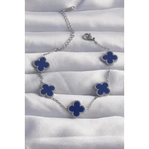 316L Çelik Gümüş Renk Mavi Mineli Yonca Bileklik