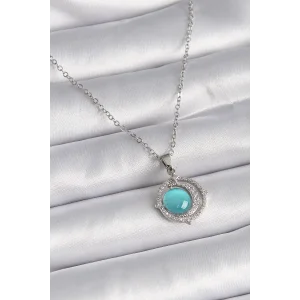 316L Çelik Gümüş Renk Mavi Sedefli Hilal Model Kadın Kolye