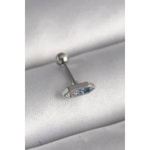316L Çelik Gümüş Renk Mavi Zirkon Taşlı Tragus Piercing