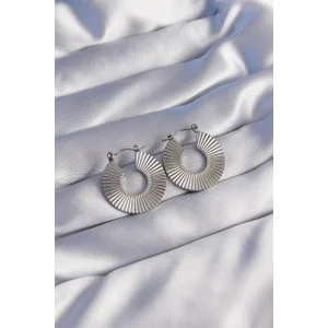 316L Çelik Gümüş Renk Oval Çizgili Plaka Küpe