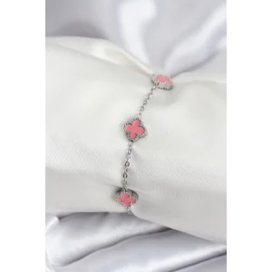 316L Çelik Gümüş Renk Pembe Baby Boy Yonca Kadın Bileklik