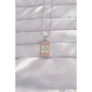 316L Çelik Gümüş Renk Pembe Mineli Ay Figür Tarot Kolye