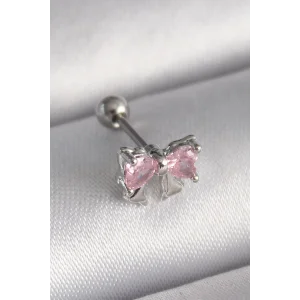 316L Çelik Gümüş Renk Pembe Zirkon Taşlı Fiyonk Tragus Piercing