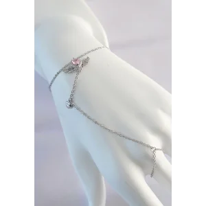 316L Çelik Gümüş Renk Pembe Zirkon Taşlı Kanatlı Kalp Model Şahmeran