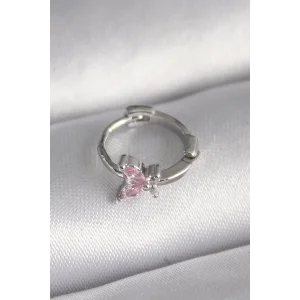 316L Çelik Gümüş Renk Pembe Zirkon Taşlı Kelebek Model Tragus Piercing