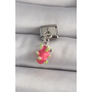 316L Çelik Gümüş Renk Sallantı Ejder Meyvesi Model Nomination Charm