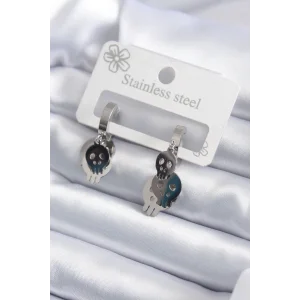 316L Çelik Gümüş Renk Sallantı Kuru Kafa Model Kadın Küpe