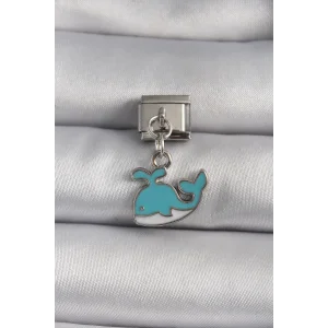 316L Çelik Gümüş Renk Sallantı Mavi Balina Model Nomination Charm