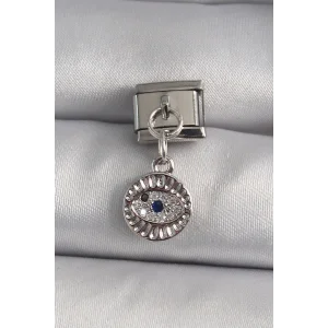 316L Çelik Gümüş Renk Sallantı Zirkon Taşlı Göz Model Nomination Charm