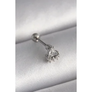 316L Çelik Gümüş Renk Üçgen Zirkon Taşlı Tragus Piercing