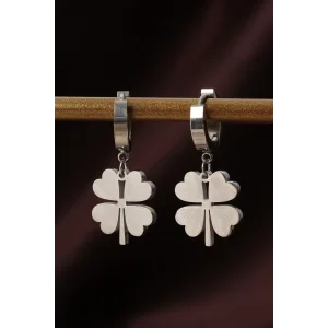 316L Çelik Gümüş Renk Yonca Küpe