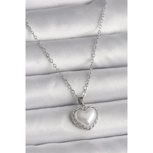 316L Çelik Gümüş Renk Zincir 3D İnci Kalp Model Kadın Kolye