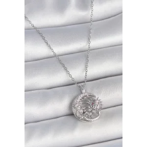 316L Çelik Gümüş Renk Zincir Ay Güneş Model Zirkon Taş Detay Kadın Kolye