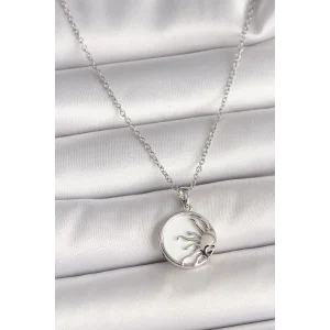 316L Çelik Gümüş Renk Zincir Beyaz Mineli Gün Batımı Model Kadın Kolye