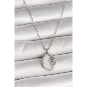 316L Çelik Gümüş Renk Zincir Beyaz Mineli Gün Batımı Model Zirkon Taş Detaylı Kadın Kolye