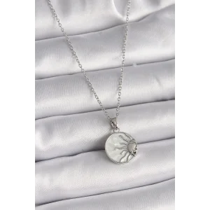 316L Çelik Gümüş Renk Zincir Beyaz Sedefli Gün Batımı Model Kadın Kolye