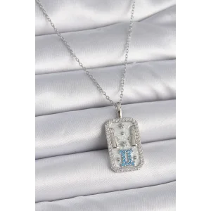 316L Çelik Gümüş Renk Zincir İkizler Burcu Zirkon Taşlı Kadın Kolye