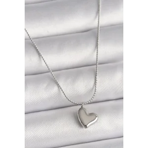 316L Çelik Gümüş Renk Zincir Kalp Figür Kadın Kolye