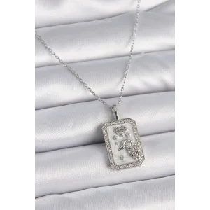 316L Çelik Gümüş Renk Zincir Koç Burcu Zirkon Taşlı Kadın Kolye